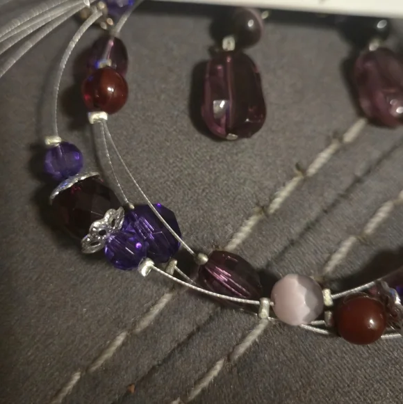 Penningtons Purple Multi-Strand Illusion Necklace & Dangle Earrings Jewelry Set - Picture 12 of 12